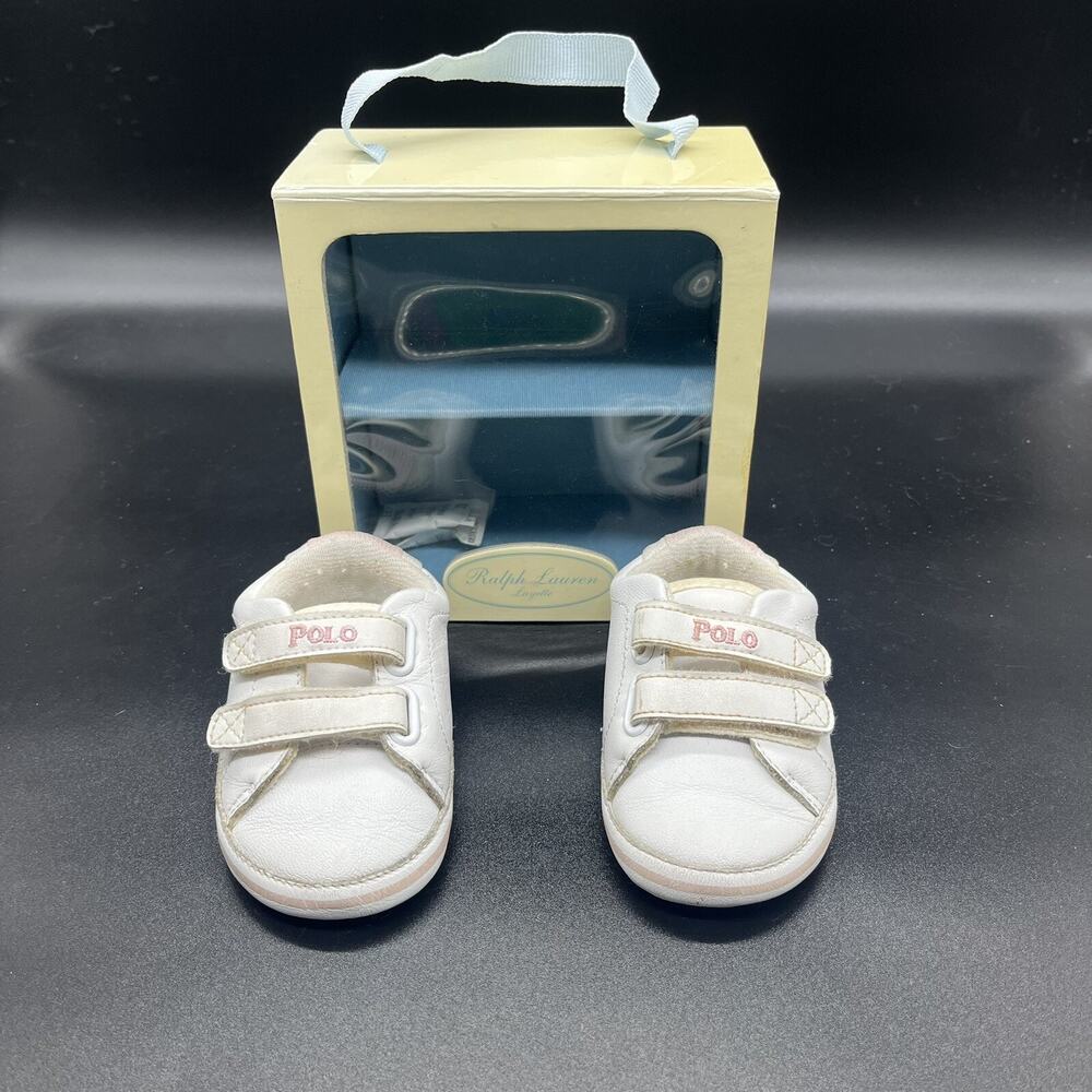 Polo Ralph Lauren Baby Crib Shoes Vintage Box White Pink Size 3